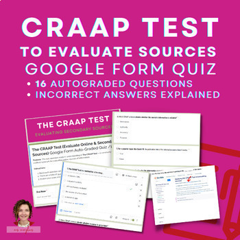 Preview of "CRAAP Test" Test | Evaluate Source Validity | Google Form Auto-Graded Quiz /16