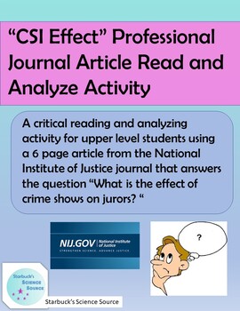 Preview of “CSI Effect” Professional Journal Article Read and Analyze Activity