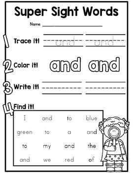 {CUTE} Dolch pre-primer sight word practice worksheets for kindergarten!