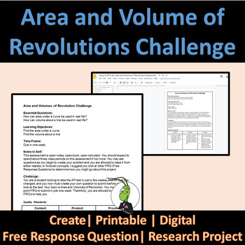 Preview of  Calculus Area and Volumes of Revolution Assessment Printable and Google Slides