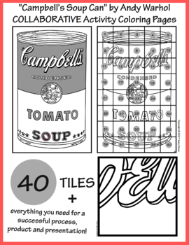 Preview of "Campbell's Soup Can" by Andy Warhol COLLABORATIVE Activity Coloring Pages