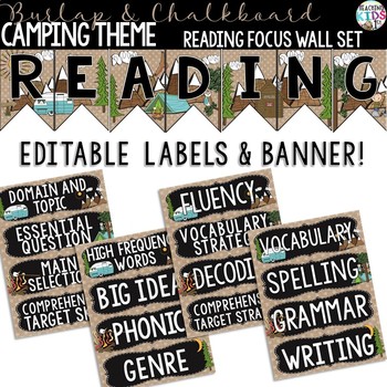Preview of {Camping Theme-Burlap & Chalkboard} Reading Focus Wall Set