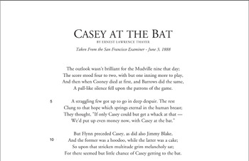 “Casey at the Bat” Figurative Language & Poetic Structure Activity