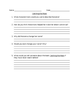 Preview of "Catching the Moon" Constructed Response Questions