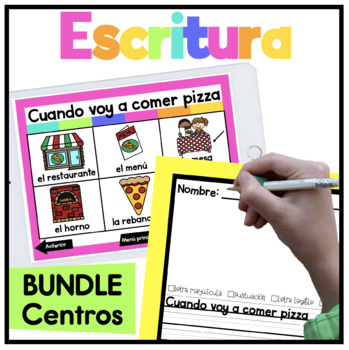 Preview of Centros de Escritura Para Todo El Año BUNDLE Digital Writing Centers in Spanish