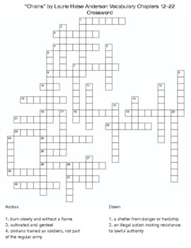 Chains by Laurie Halse Anderson Vocabulary Chapters 12 22 Crossword