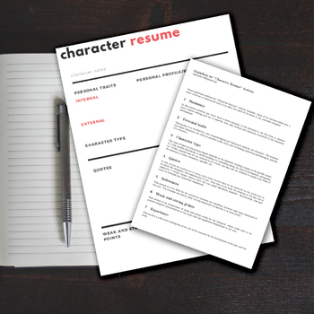 Preview of "Character Resume/CV" Activity - Literature - Creative writing character summary