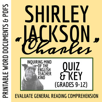 Preview of "Charles" by Shirley Jackson Quiz and Answer Key for High School (Printable)