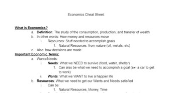 Preview of  Cheat Sheet: Economics