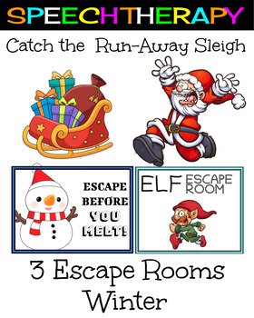 Preview of {Christmas} 3 Winter Escape Rooms - Speech Therapy - Digital Resources Math