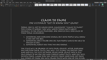 Preview of "Claim to Fame" the Ultimate Get to Know You Game
