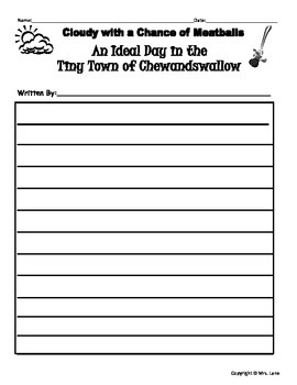 Cloudy With A Chance Of Meatballs Writing Prompt Worksheets By Mrs Lane