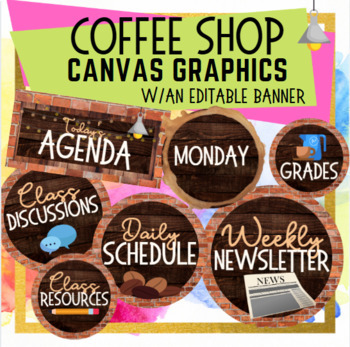 Preview of "Coffee Shop" Canvas Banners & Buttons with Editable Images