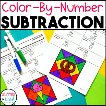 Preview of Color By Number Subtraction Worksheets Activities