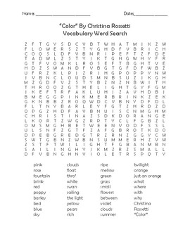 Preview of "Color" by Christina Rossetti Word Search and Poem