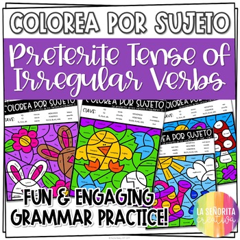 Preview of Irregular Preterite Verbs Worksheets | Spanish verb coloring activity | Colorea