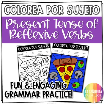 Preview of Present Reflexive Verbs Worksheet | Spanish verb coloring activity | Colorea