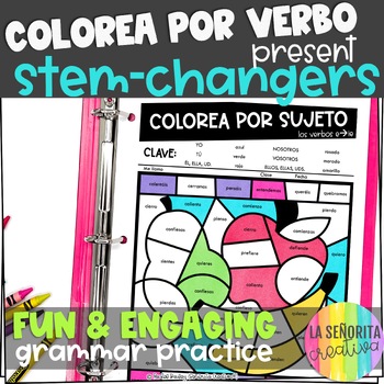 Preview of Stem-Changing Present Tense Verbs Worksheets | Spanish verb coloring activity