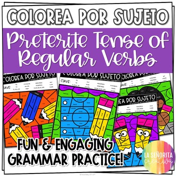 Preview of Regular Preterite Verbs Worksheets | Spanish verb coloring activity | Colorea