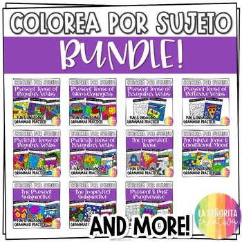 Preview of Spanish Verbs Worksheet Bundle | Spanish verb coloring activities | Colorea