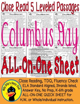 Preview of "Columbus Day" Close Read 5 Level Passages ALL-ON-ONE SHEET Informational Text