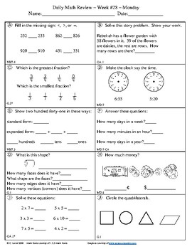 *Common Core* Daily Math Review and Quizzes - 2nd Grade - 4th Quarter