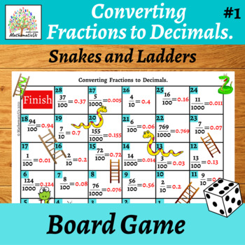 Preview of  Converting Fractions to Decimals #1 Snakes and Ladders Dice Game