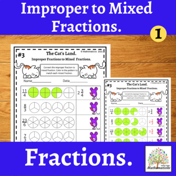 Preview of Converting Improper Fractions to Mixed Numbers with models