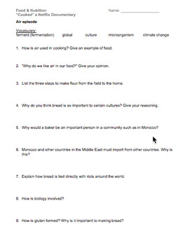 Preview of "Cooked" a Netflix Documentary Air episode worksheet
