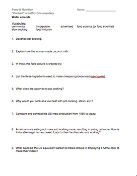 Preview of "Cooked" a Netflix Documentary Worksheets