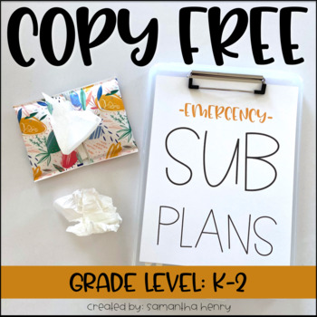 Preview of "Copy Free" No Prep Sub Plans (editable directions!)