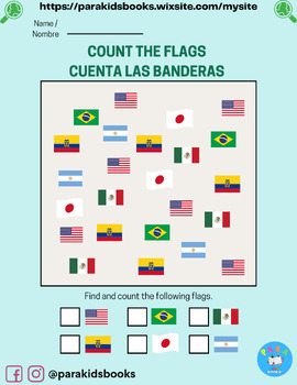 Preview of "Count the Flags / Cuenta las Banderas" Math Cultural Activity Bilingual Sheet