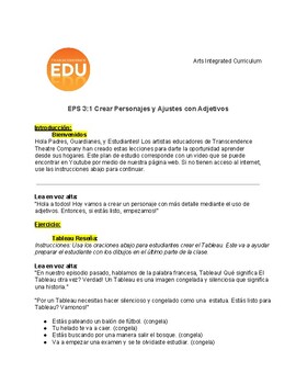 Preview of "Crear Personajes y Ajustes con Adjetivos" Grades 1-3 | Spanish Lesson Plan