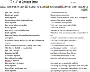 Preview of "D.N.A." by Kendrick Lamar Poetry Worksheet - DIGITAL RESOURCE 