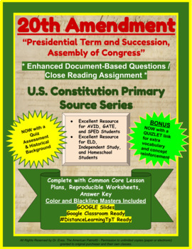 Preview of (DISTANCE LEARNING) - 20th Amendment - "Presidential Term/Succession"