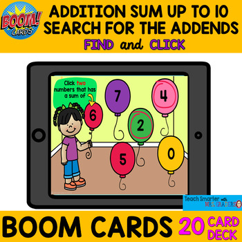 Preview of $$DOLLAR DEAL$$ ADDITION SUM UP TO 10 USING SEARCH THE ADDENDS BOOM cards™
