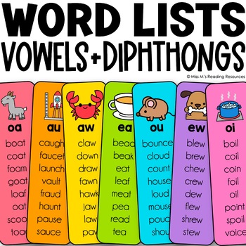 Preview of Vowel Teams Word Lists Diphthongs Word Work Diphthongs Phonics Intervention