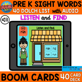 Preview of $$DOLLARDEAL$$ 40 PRE K DOLCH SIGHT WORD LISTEN and FIND BOOM Cards™