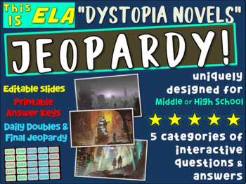 Preview of "DYSTOPIA NOVELS" Middle or High School ELA JEOPARDY! - version 4 of 10