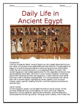 Preview of "Daily Life in Ancient Egypt " Article in English and Spanish for ELLs / ESOLs