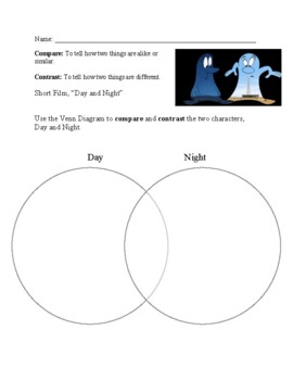 Preview of "Day and Night" Pixar Short Film: Venn Diagram + Compare and Contrast