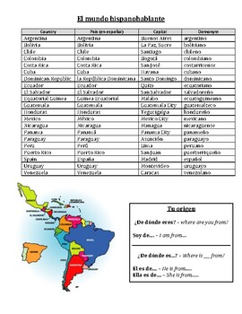 Preview of ¿De dónde eres? - Spanish-speaking countries practice with answer key