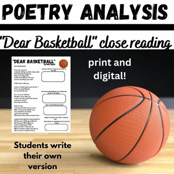 Preview of "Dear Basketball" poetry analysis, comprehension and  writing