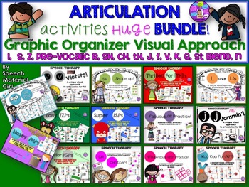 Speech Articulation Graphic Organizer Bundle S Z R Sh Ch Th J V F L K G St N