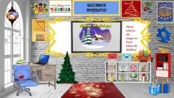 Preview of  December Holidays, Christmas, Chanukah,  Kwanzaa Bitmoji Classroom Agenda Slide