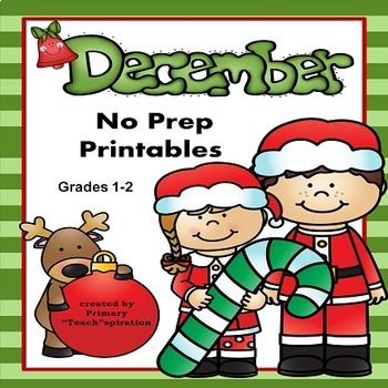 Preview of December Math and ELA Worksheets No Prep Printable Worksheets 1st 2nd Grade