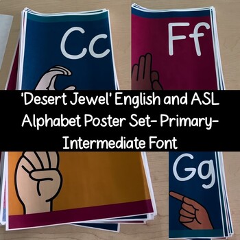 Preview of 'Desert Jewel' English and ASL Alphabet Poster Set- Primary-Intermediate Font
