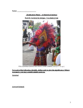 Preview of Carnival in Antigua – Vocabulary List