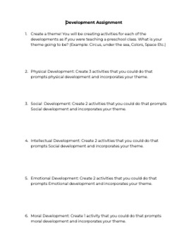 Preview of  Development Worksheet Assignement: Socail, Emotional, Intellectual 