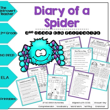 Preview of Diary of a Spider NO PREP ELA Printables for 2nd Grade